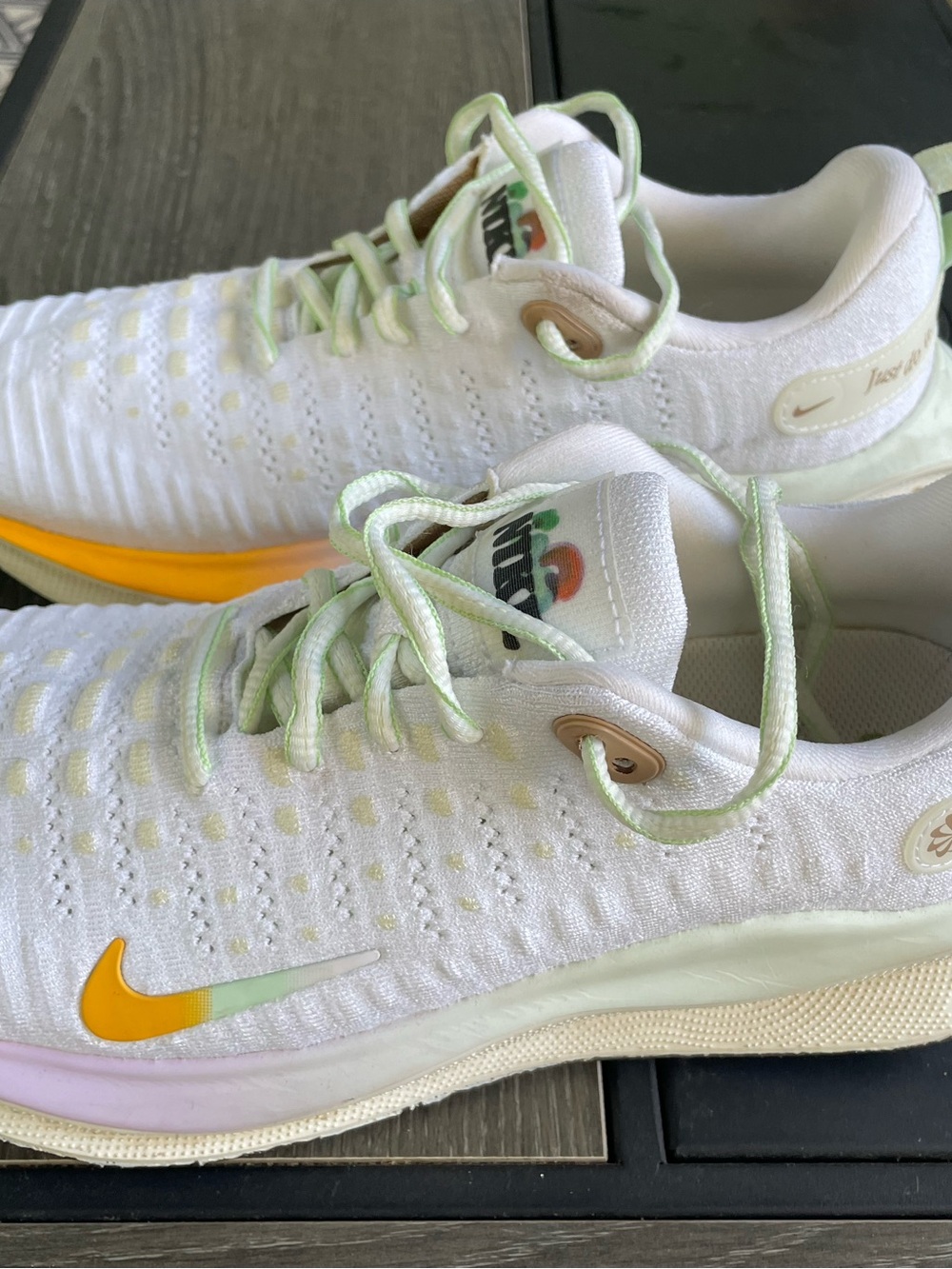Nike Women’s White Sneakers with Yellow Swoosh and Mint Accents